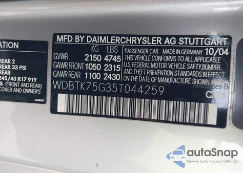 2005 Mercedes-Benz Clk 500 z USA, uszkodzony, nr VIN WDBTK75G35T044259